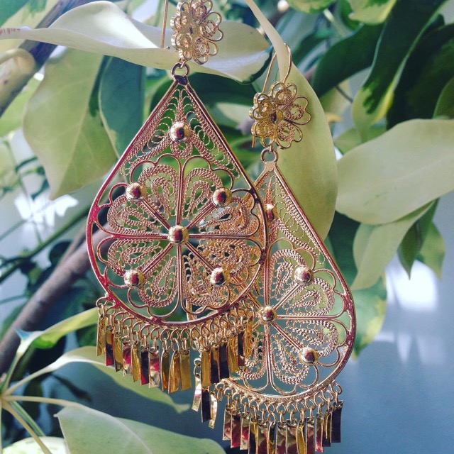 Aretes Gota Filigrana Flor Grande